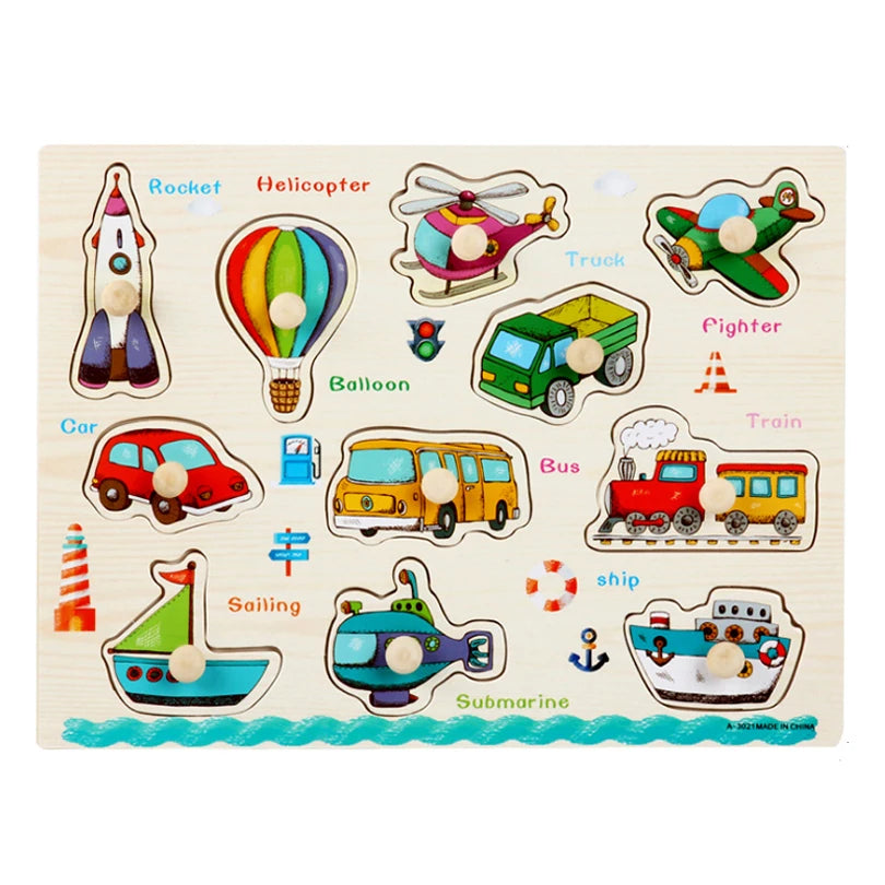 30cm Baby Toys Montessori Wooden Puzzle Hand Grab Board Educational Wood Puzzles for Kids Cartoon Animal Vehicle Child Gift Child s Bright Morning Sun